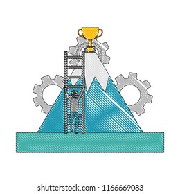trophy cup with mountain and set icons