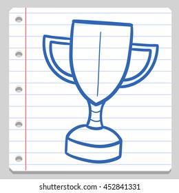 Trophy Cup Notebook School Doodle vector illustration sketch. 