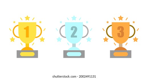 Número de copa trofeo con un icono de vector de diseño plano de 1, 2,3 lugares