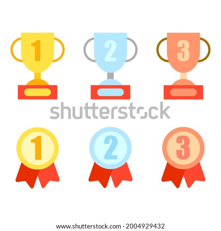 Trophy cup number with 1, 2,3 places flat design vector icon. Award ribbon with 1,2,3 places number icons