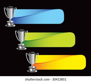 trophy cup on colored horizontal banners