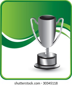 trophy cup on green wave background