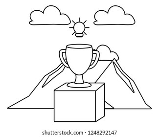 Trophy cup on podium at nature black and white