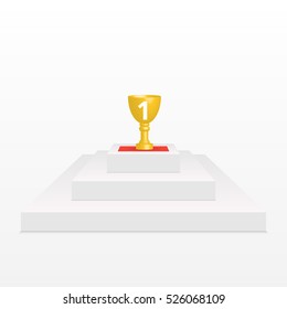 Trophy Cup on prize podium. Winner cup Vector illustration.