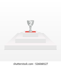 Trophy Cup on prize podium. Winner cup Vector illustration.