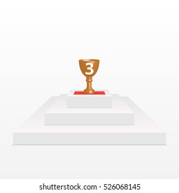 Trophy Cup on prize podium. Winner cup Vector illustration.
