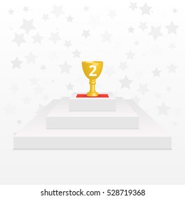 Trophy Cup on prize podium. Winner cup Vector illustration.