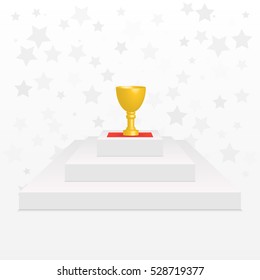 Trophy Cup on prize podium. Winner cup Vector illustration.