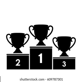 Trophy Cup on prize podium. - stock vector.