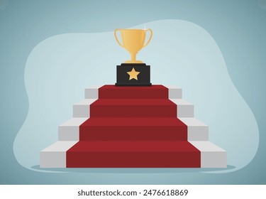 Trophy cup on stair - vector illustration
