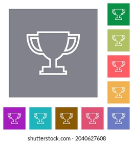 Trophy cup outline flat icons on simple color square backgrounds