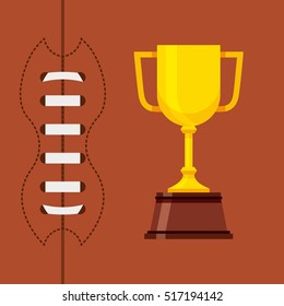 trophy cup over american football ball background. colorful design. vector illustration
