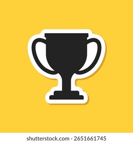 Trophy cup paper sticker icon in flat style. Award prize vector illustration on isolated background. Champion sports event sign business concept.