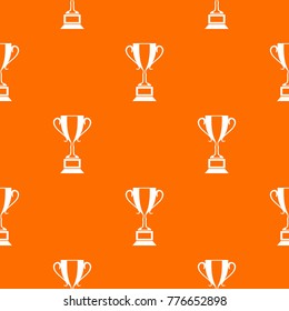 Trophy cup pattern repeat seamless in orange color for any design. Vector geometric illustration