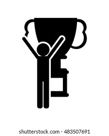 trophy cup and person pictogram icon