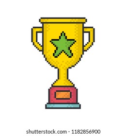 Trophy cup pixel art style vector icon on white background.