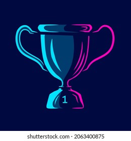 Trophy cup pop art logo. Champions colorful design with dark background. Abstract vector illustration. Isolated black background for t-shirt, poster, clothing, merch, apparel, badge design