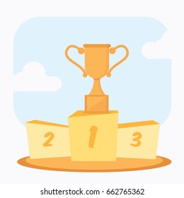 trophy cup prize goblet on podium cartoon vector illustration