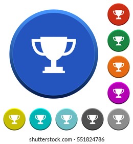 Trophy cup round color beveled buttons with smooth surfaces and flat white icons