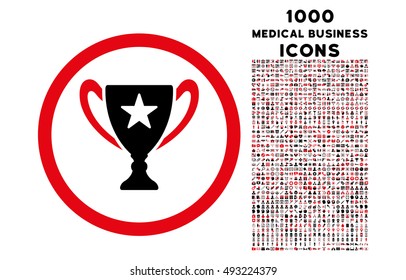 Trophy Cup rounded vector bicolor icon with 1000 medical business icons. Set style is flat pictograms, intensive red and black colors, white background.