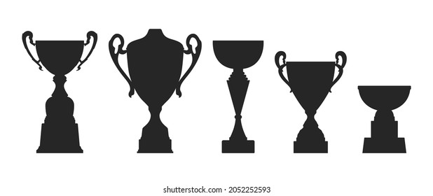 Conjunto de iconos de la colección Trophy cup para aplicación, web o presentación. Sencillos símbolos ganadores minimalistas planos aislados en blanco. Ganador, victoria, premio o carteles de la copa de primer lugar. Ilustración del vector