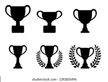 Trophy cup silhouette icon set. 