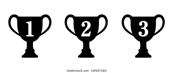 Trophy cup silhouette icon set  (from 1st place to 3rd place) .