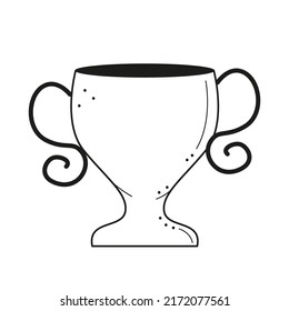 Tasa de trofeo en forma de doodle. Dibujo manual de la copa de trofeo de la ganadora del deporte de dibujos animados. Ilustración del vector aislada en fondo blanco
