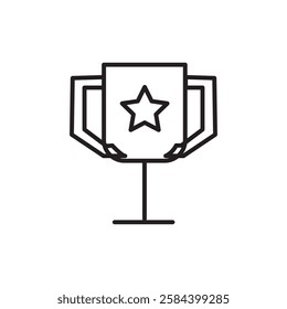 Trophy cup with star icon black and white vector outline sign