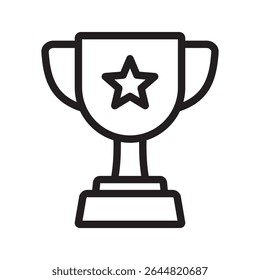Trophy cup with star icon, winner cup line icon, victory cup icon.