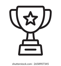 Copa de trofeo con icono de estrella, icono de línea de copa ganadora, icono de copa de victoria.