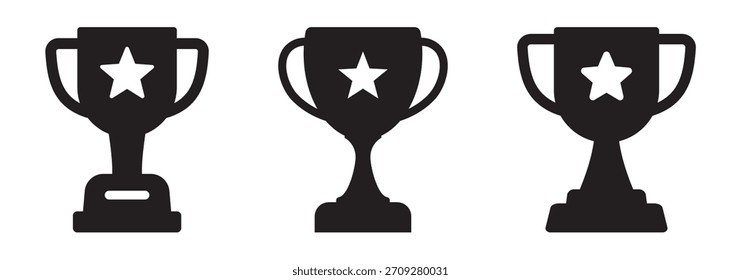 Copa de trofeos con iconos de estrellas – Ganador, victoria y símbolo del premio al logro