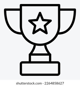 Copa trofeo con icono de la línea estrella. Ilustración vectorial de premio aislada en blanco. Diseño de estilo de contorno de trofeo,