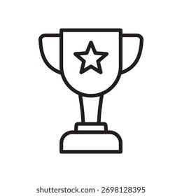 Trophy Cup com Star Line Icon Winner, Victory, e Achievement Award Symbol.