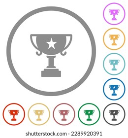 Trophy cup with star solid flat color icons in round outlines on white background