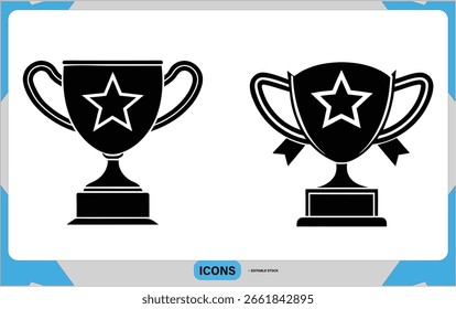 Trofeo Copa con Estrella Premio de Vector Premio de Diseño Trofeo con Estrella y Cinta Victoria Emblema Vector Estrella Trofeo Premio de Logro Vector de Diseño