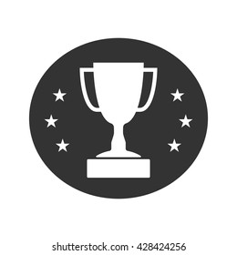 Trophy cup with stars icon. Award sport sign. Symbol of winner, competition, champion best, victory emblem. White sign in frame on gray background. Isolated flat design element. Vector illustration.