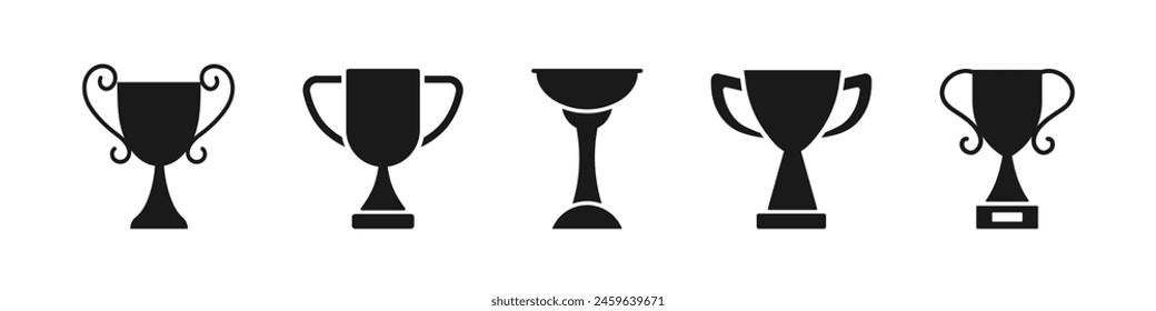 Trophy cup symbol. Trophy icons set. Black silhouettes. Vector.