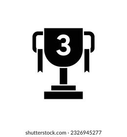 Trophy cup for third place glyph icon vector. Reward and achievement symbol stock illustration. Youth sport trophy cup glyph icon for web or game interface. Prize for championship.
