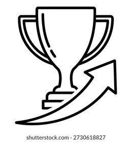 Taça de troféu com seta para cima simbolizando sucesso e conquista