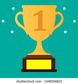 Trophy Cup Vector Flat Icon with number one.eps 10