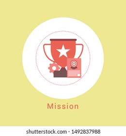 Trophy Cup Vector Flat Icon with star on cyan background