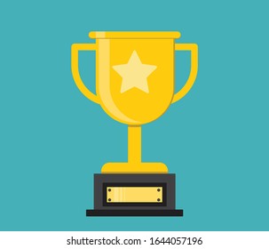 Trophy Cup Vector Flat Icon with star, Flat design, The winner , Success