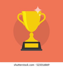 Trophy Cup Vector Flat Icon on soft red background