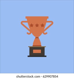 Trophy Cup Vector Flat Icon with star on cyan background