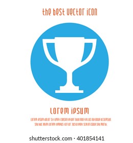 Trophy Cup Vector Icon Eps 10. Simple Winner Symbol. White Pictogram Isolated On Blue Background.