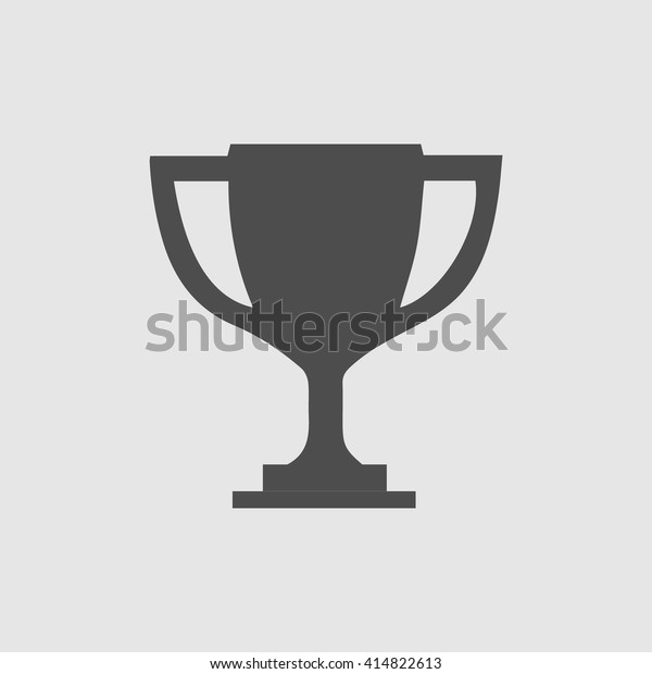 Trophy cup vector icon eps\
10. Simple winner symbol. Black illustration isolated on grey\
background.