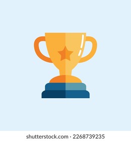 Icono vectorial de copa trofeo aislado en fondo azul. Sencillo símbolo de ganador.