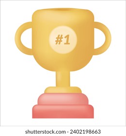 Trophy Cup Vector Icon with number one. Winner prize gold trophy cup number one, Champion goblet with cap