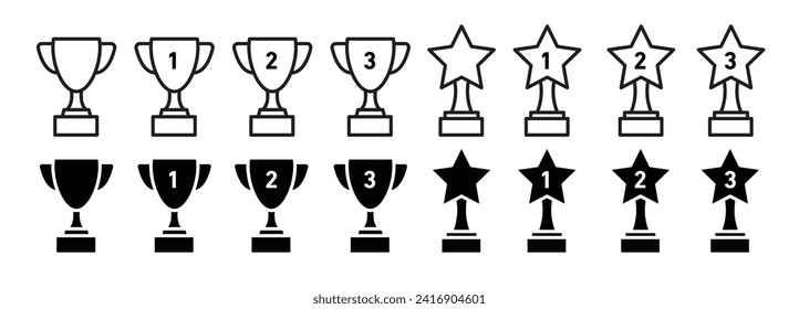 trophy cup vector icon set. football sport tournament champion victory award sign. trophy with 1, 2, 3 and star. contest price sign.